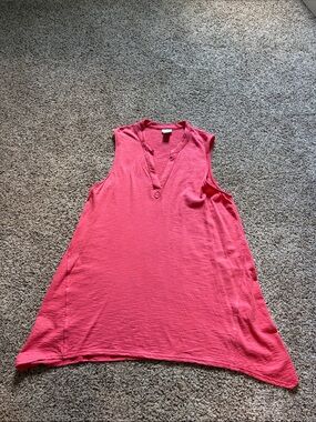 Chico's Coral Sleeveless V-Neck Tunic